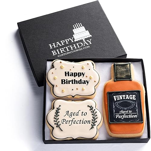Happy Birthday Gift Basket Custom Sugar Cookies - Happy Birthday Cookies in Gift Box, Hand Decorated Kosher Treats for Men, Him, Husband - Bakery