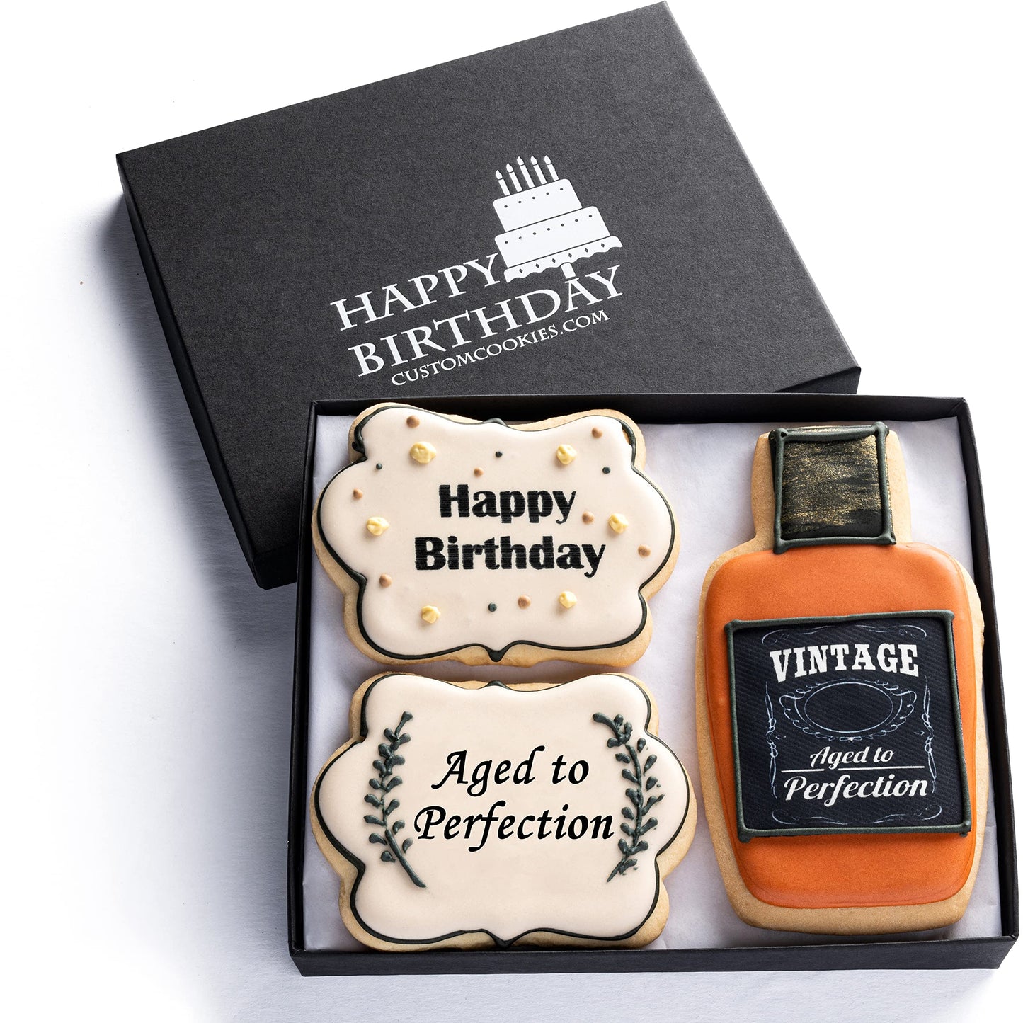 Happy Birthday Gift Basket Custom Sugar Cookies - Happy Birthday Cookies in Gift Box, Hand Decorated Kosher Treats for Men, Him, Husband - Bakery