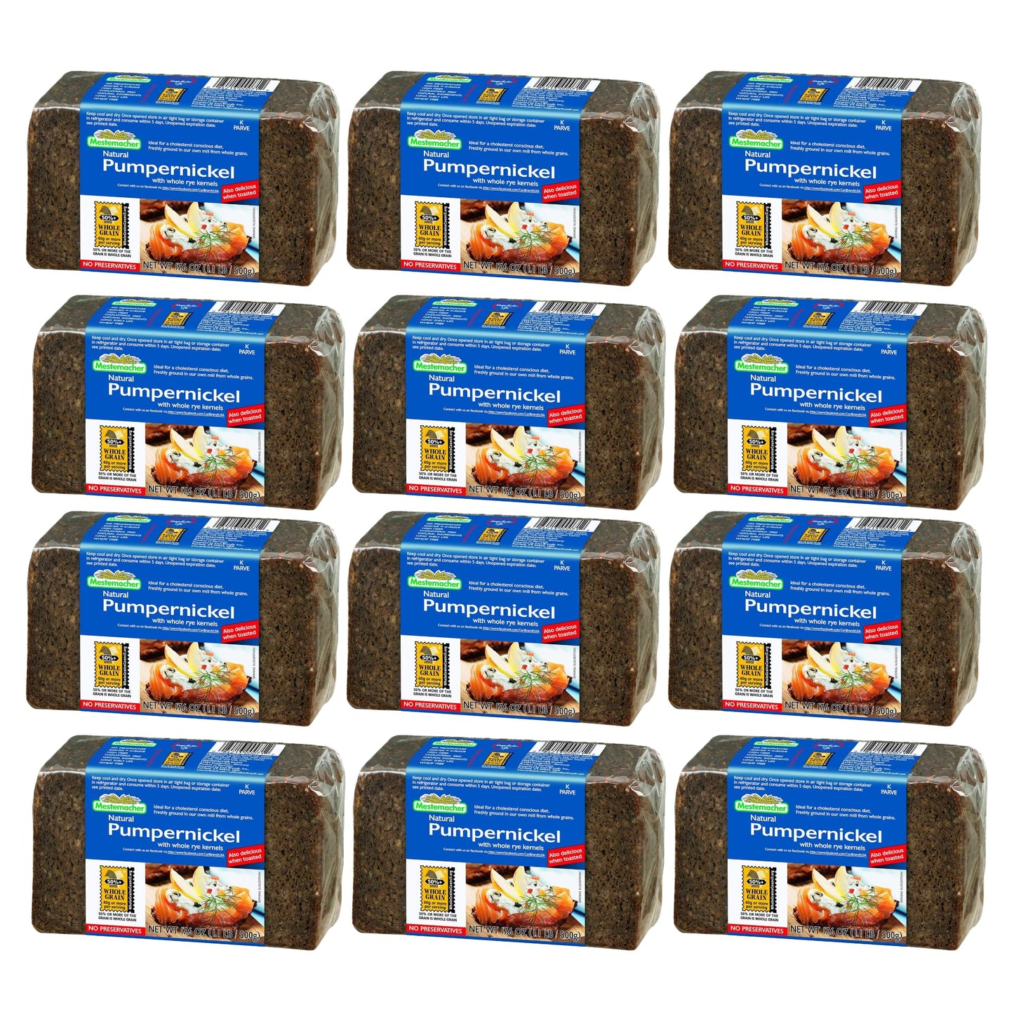 Mestemacher Pumpernickel Bread, 17.6 Oz - Authentic German Whole Rye Pumpernickel Bread, Dense European Bread, High Fiber, Non-GMO, Ready to Eat, Long