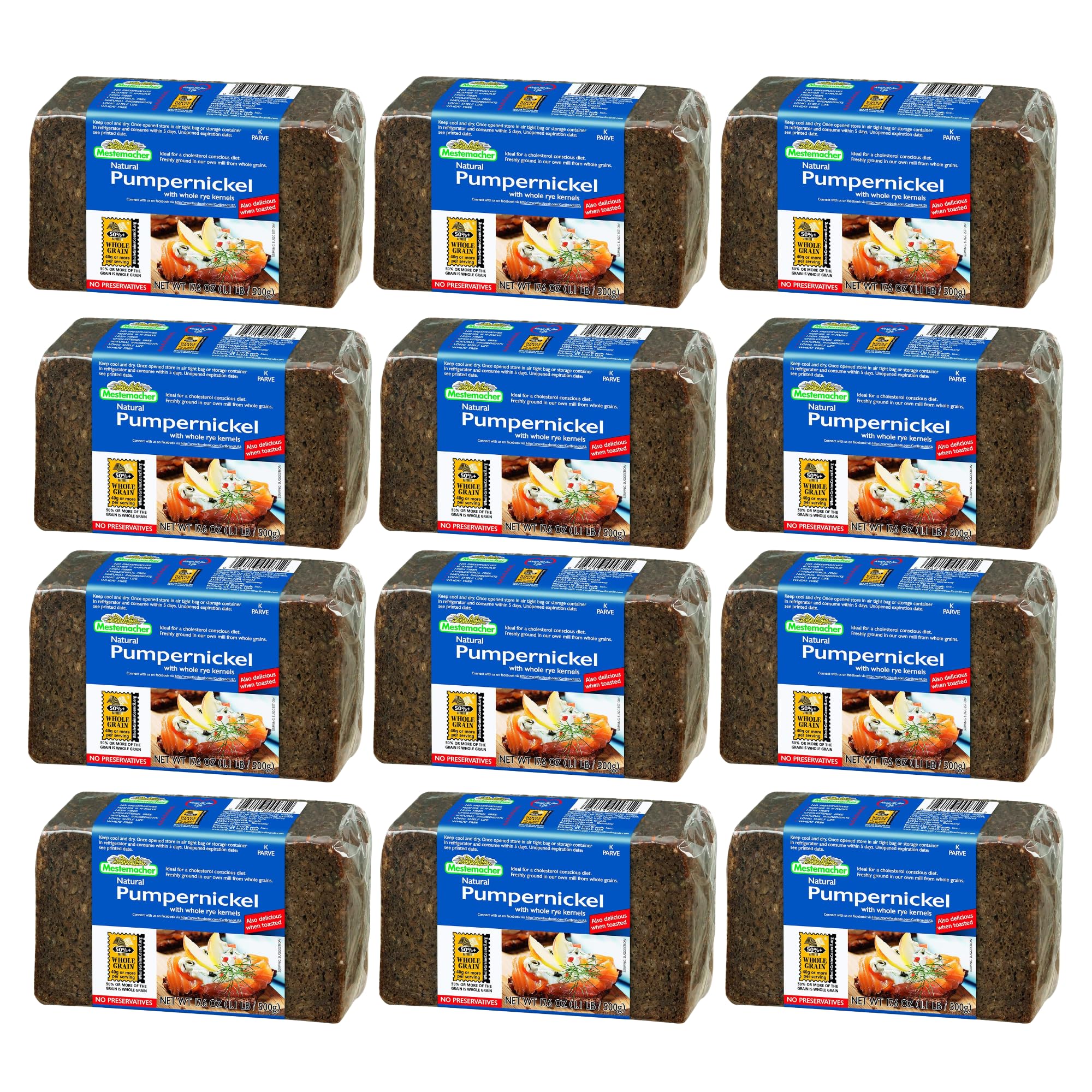 Mestemacher Pumpernickel Bread, 17.6 Oz - Authentic German Whole Rye Pumpernickel Bread, Dense European Bread, High Fiber, Non-GMO, Ready to Eat, Long