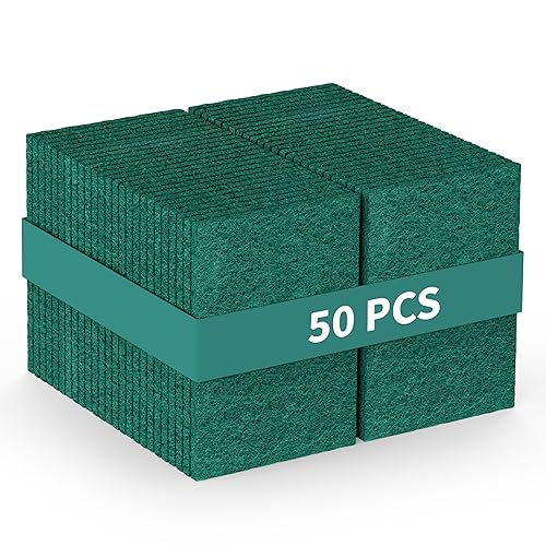 50-Pack Heavy Duty Green Scouring Pads 4x6 Inch | Reusable Non-Scratch Scrub Pads for Kitchen, Dishes, Pots, Pans, Grills & Household Cleaning |