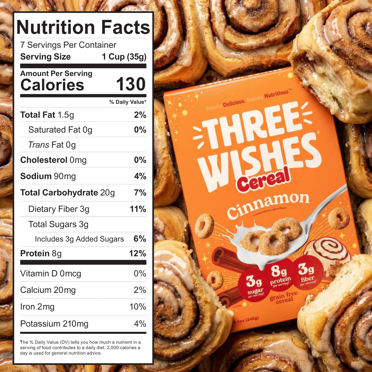 Plant-Based and Vegan Breakfast Cereal by Three Wishes - Cinnamon, 20 Ounce Box (Bulk Size) - More Protein and Less Sugar Snack - Gluten-Free