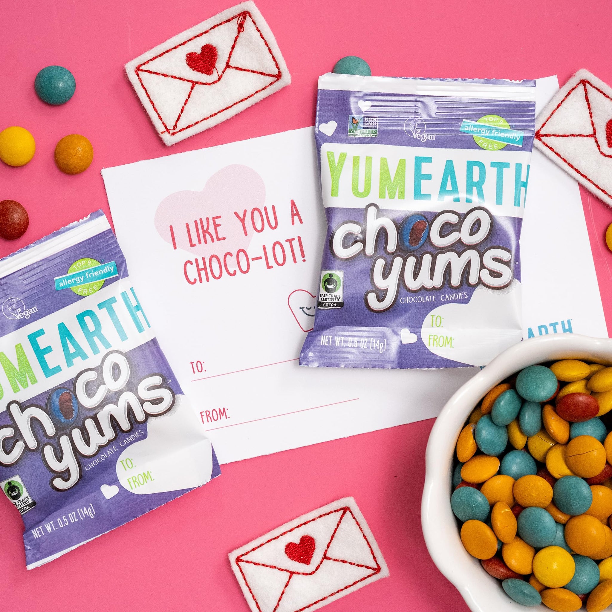YumEarth Valentine's Choco Yums, 15 Individually Wrapped Snack Packs, Allergy Friendly, Gluten Free, Non-GMO, Vegan, No Artificial Dyes (7.5 Ounce