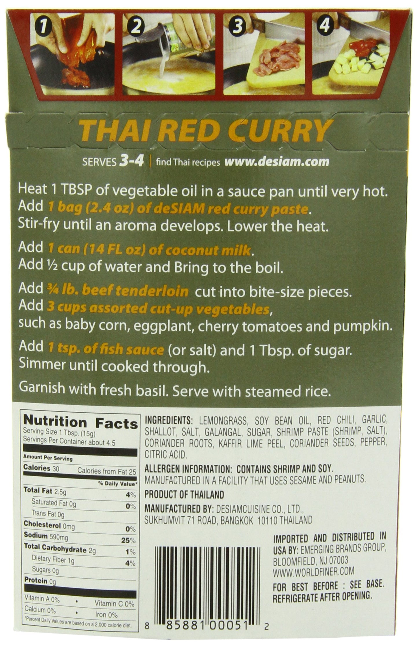 deSIAM Curry Paste, Thai Red, 2.4 Ounce (Pack of 6)