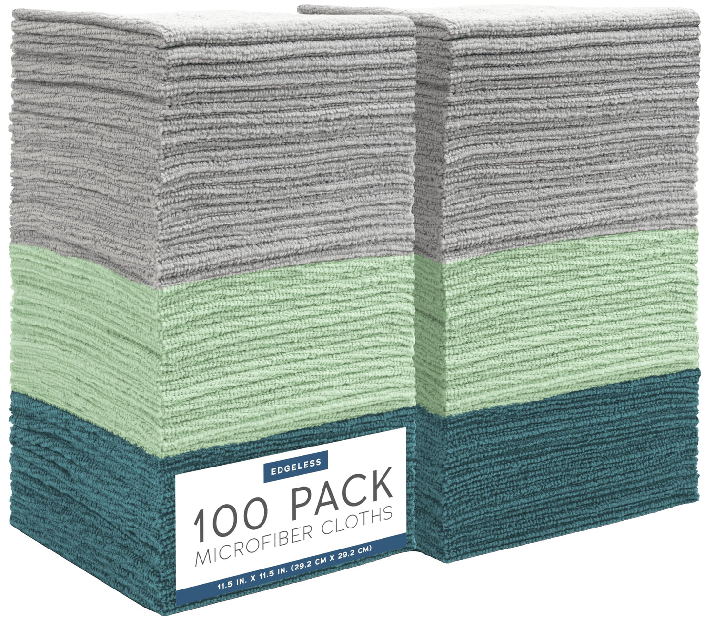 S&T INC. 100 Pack Microfiber Cleaning Cloth, Edgeless Bulk Towels for Home, Reusable Microfiber Towels for Cars, Cleaning Rags, Assorted Green