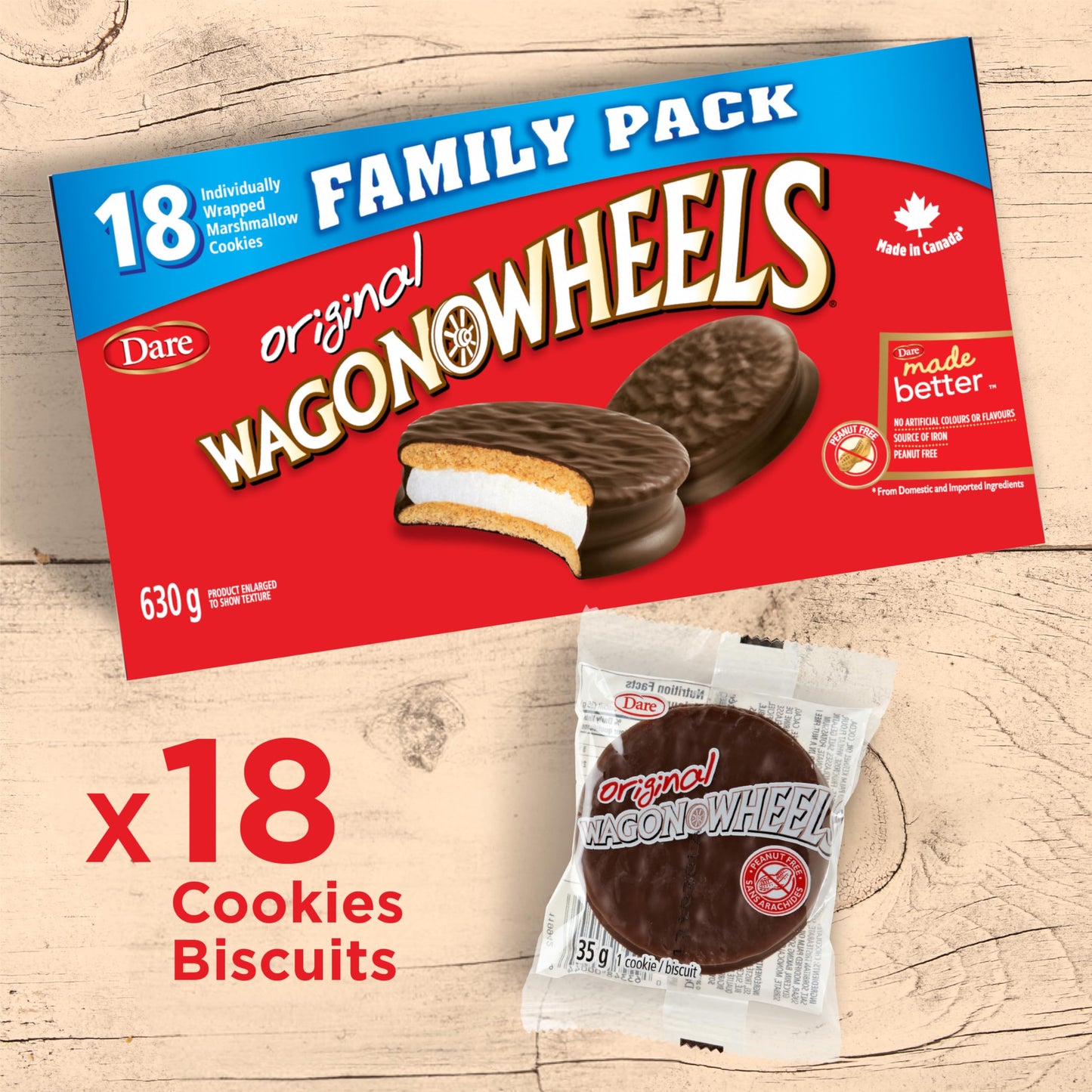 Dare Wagon Wheels Original Cookies, 630g/22.2 oz, Box, 18 pack, Peanut-free