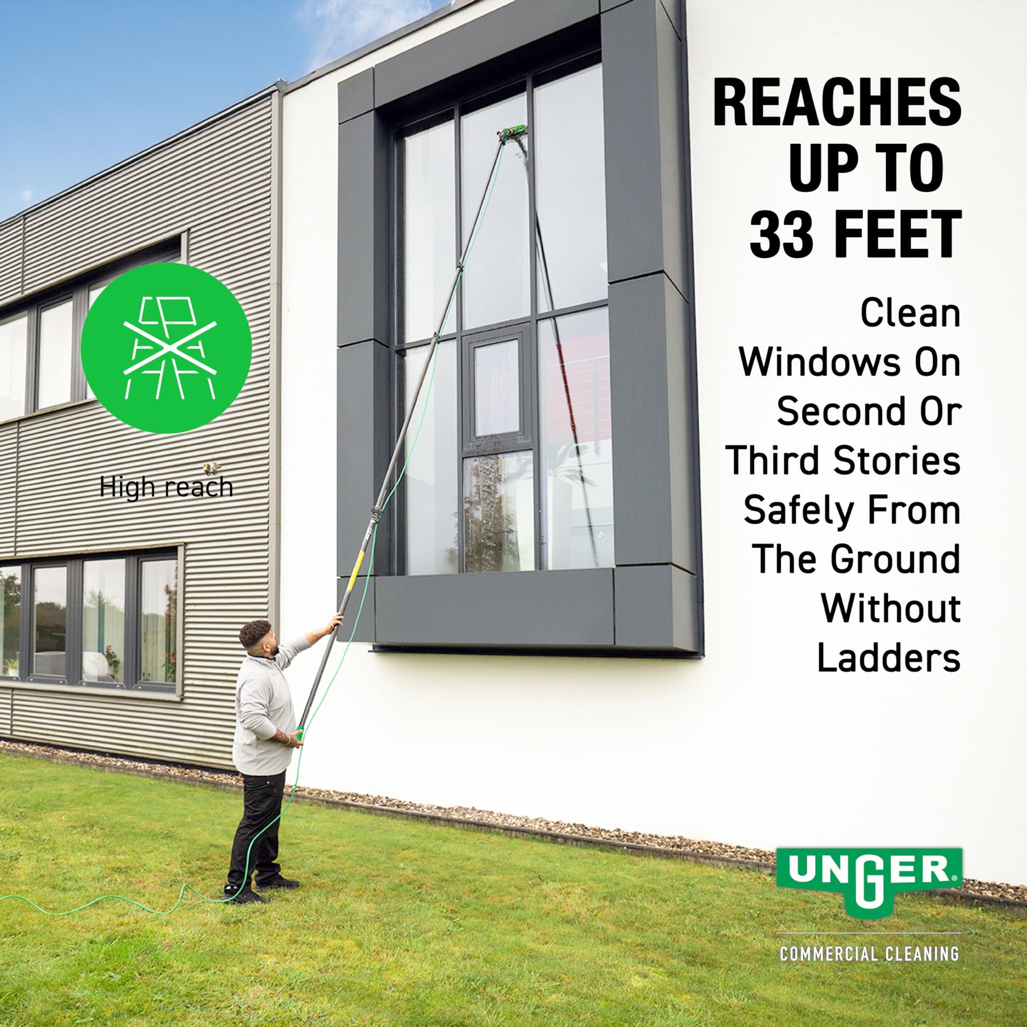 Unger Commercial Window Cleaner Waterfed Pole Kit - nLITE Carbon 16K 40' Waterfed Pole Starter Set with Brush & Hose - C12BH