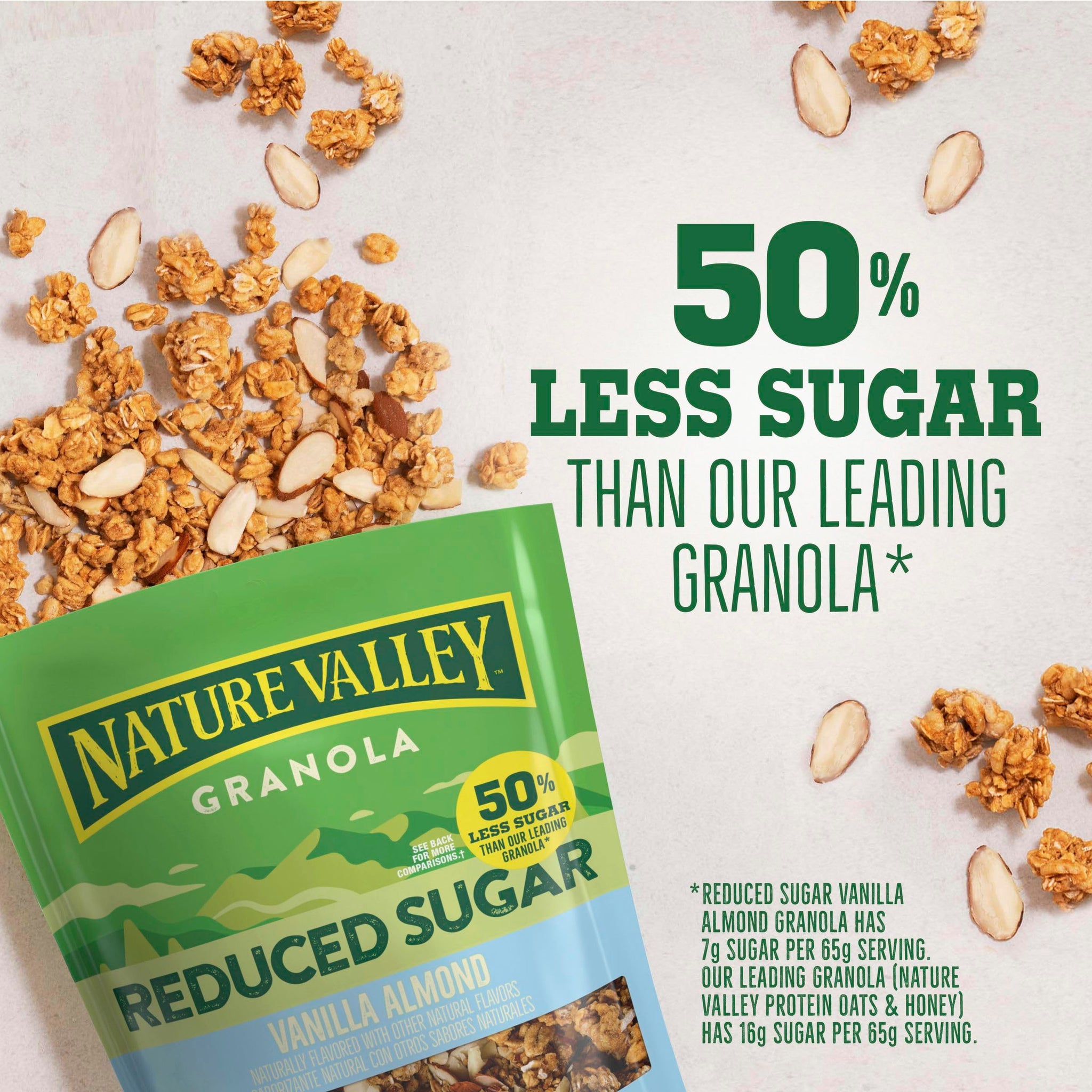 Nature Valley Reduced Sugar Granola, Vanilla Almond, Resealable Snack Pouch, 11 oz