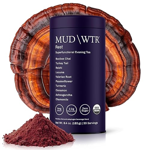 MUD\WTR Rest Evening Mushroom Blend Powder | 2,240mg Adaptogenic Mushroom Tea | Sleep Support, Wind Down & Relaxation Tea | USDA Organic & Vegan |