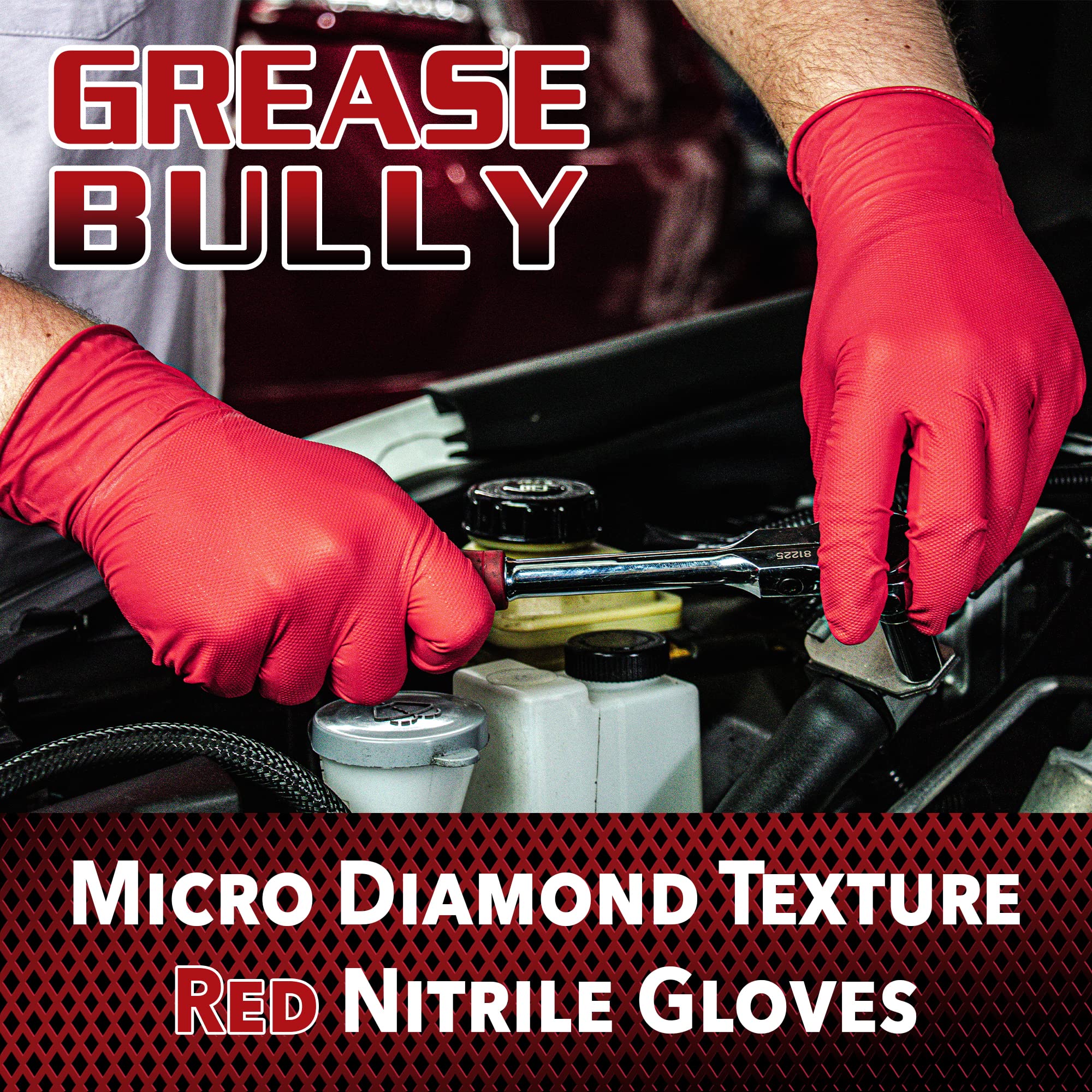 EPPCO Grease Bully Red 7-Mil Diamond Textured Nitrile Gloves - Powder & Latex Free - 10 Boxes Per Case