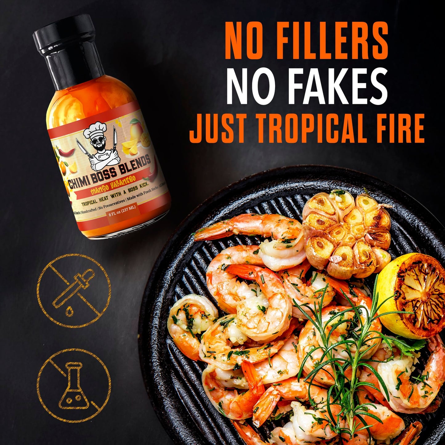 Chimi Boss Mango Habanero Sauce - Sweet-Heat Flavor Explosion for Tacos, Chicken, Pizza & More - 8 fl oz Bottle - Small Batch, USA Made, No Fillers