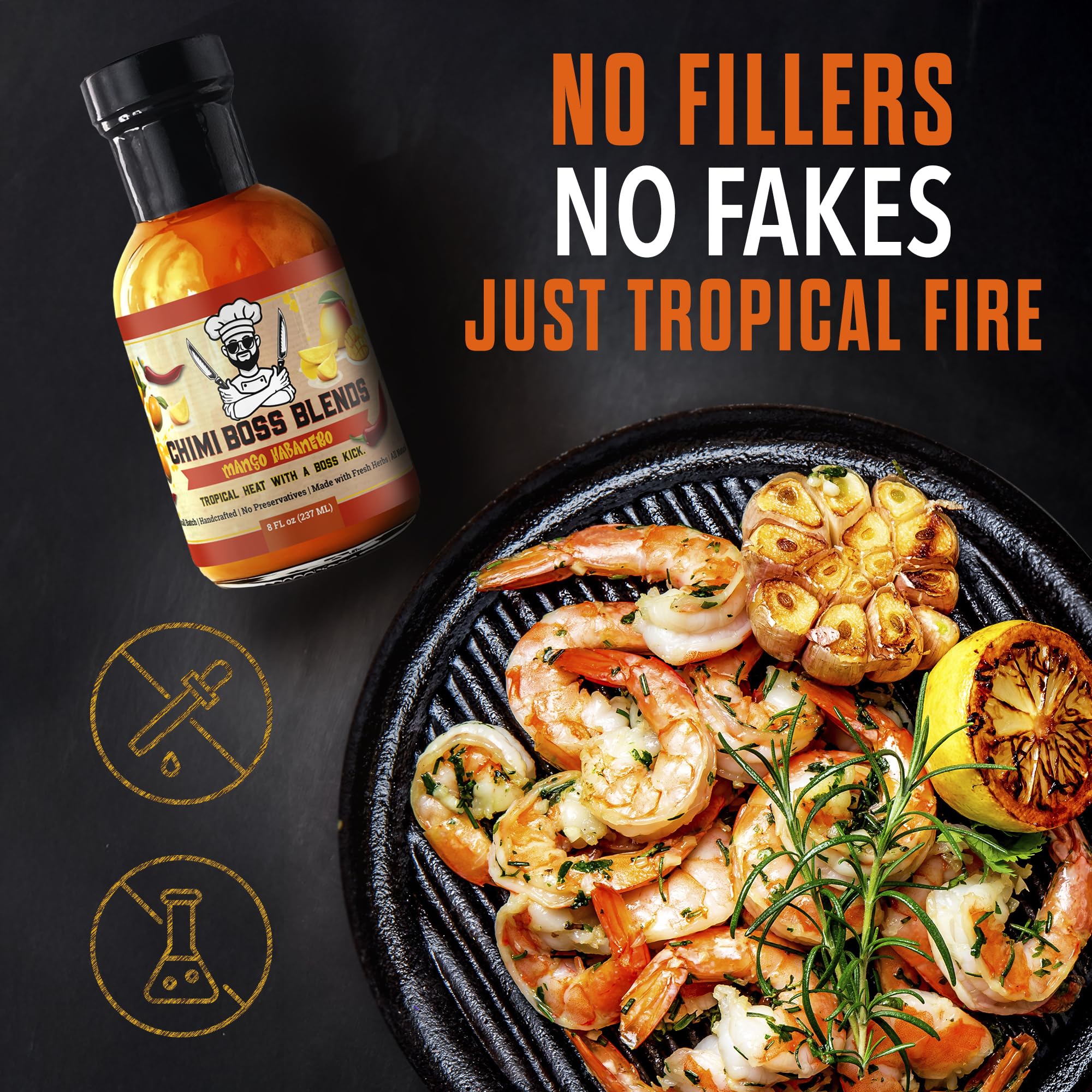 Chimi Boss Mango Habanero Sauce - Sweet-Heat Flavor Explosion for Tacos, Chicken, Pizza & More - 8 fl oz Bottle - Small Batch, USA Made, No Fillers