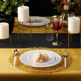 BloominGoods 50 Plastic Disposable Dessert/Appetizer Plates | 7.5 inches White with Gold Rim Real China Look | Ideal for Weddings, Parties, Catering |