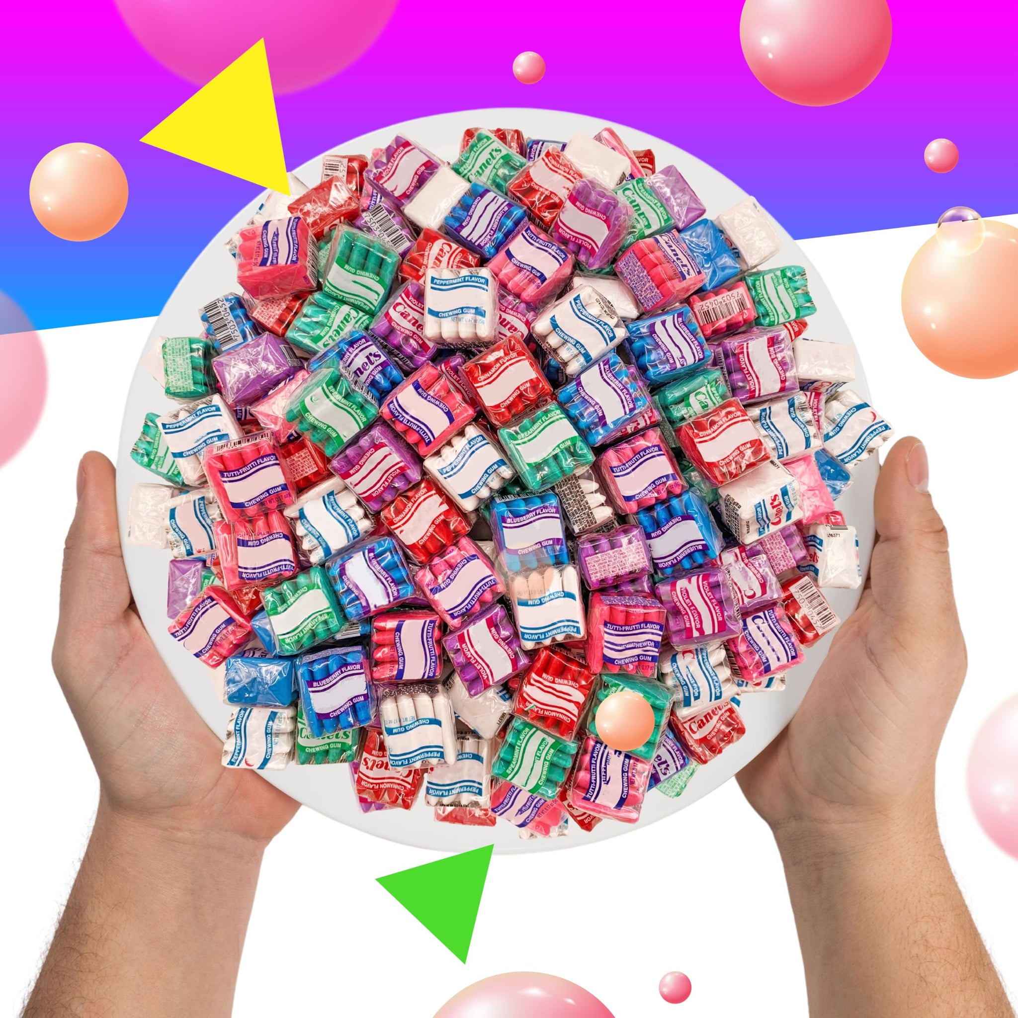 Mexican Chewing Gum | 1 Pound Bag - 90 Count | Assorted Flavors Gum in Violet, Fruit, Mint & Cinnamon | Individually Wrapped Gum Bulk | Fun Mini Packs