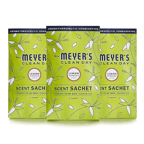 MRS. MEYER'S CLEAN DAY Air Freshener Sachets, Fragrance for your Locker, Car, Closet, and Gym Bag, Lemon Verbena, Pack of 3