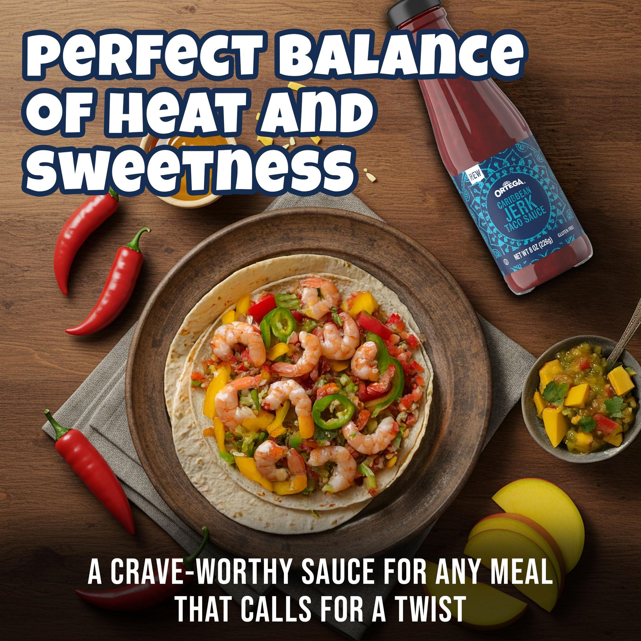 Ortega Caribbean Jerk Taco Sauce, Sweet and Spicy Sauce and Marinade, 8 Ounce