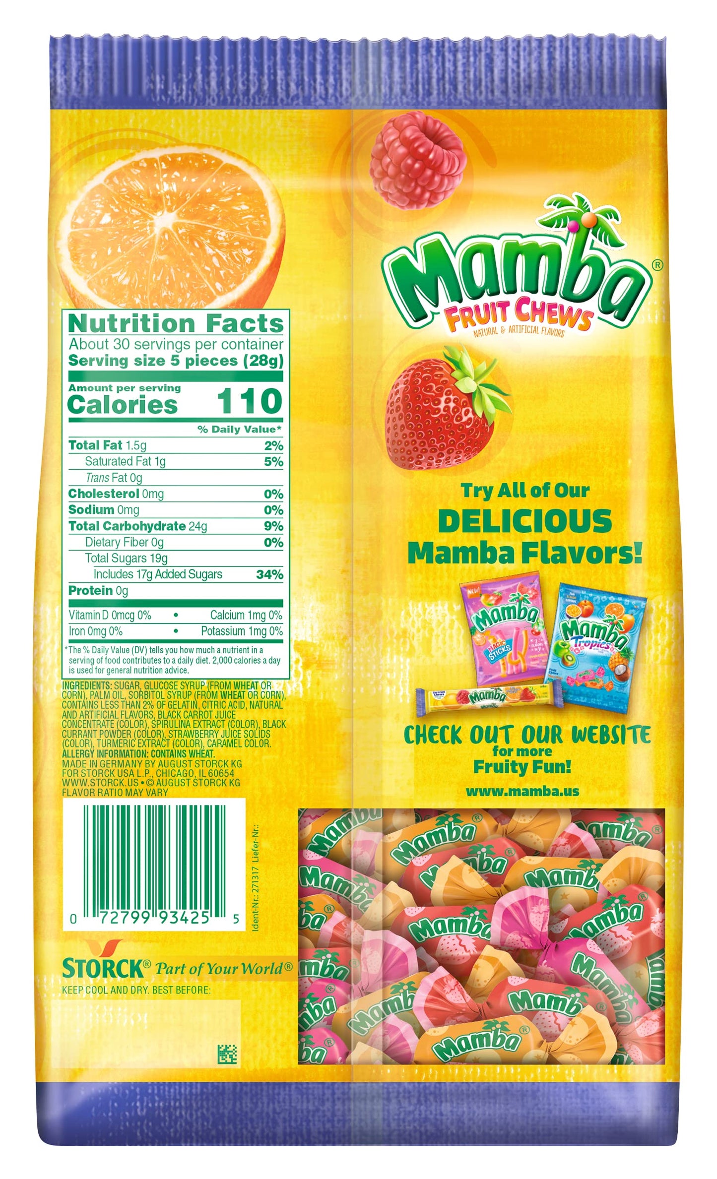 Mamba Candy Fruit Chews - Individually Wrapped Flavored Chews for Halloween, Parties, and Snacks - Assorted Flavors Variety Pack with Strawberry