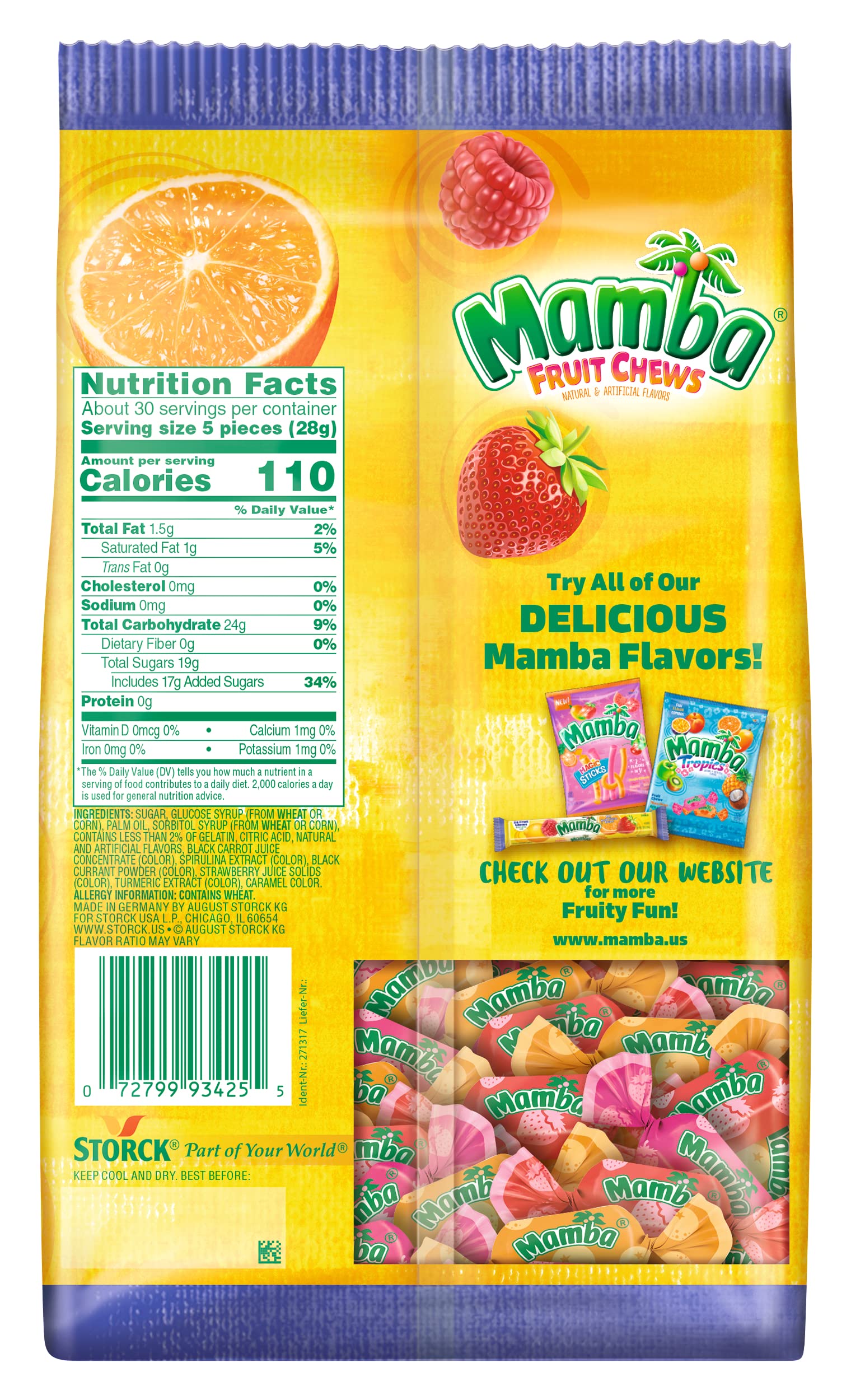 Mamba Candy Fruit Chews - Individually Wrapped Flavored Chews for Halloween, Parties, and Snacks - Assorted Flavors Variety Pack with Strawberry