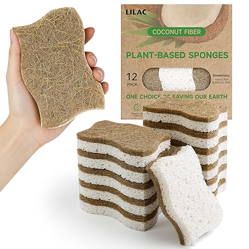 LILAC 12 Pack Natural Cellulose Sponges for Dishes - Non-Scratch Kitchen Scrub Sponges - 100% Biodegradable & Eco-Friendly Cleaning Sponges