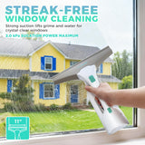 HAUSHOF Electric Window Vacuum Squeegee 11", Vacuum Squeegee Cordless Cleaner Tool Set, Window Vac with 300ml Spray Bottle & 100ml Water Tank