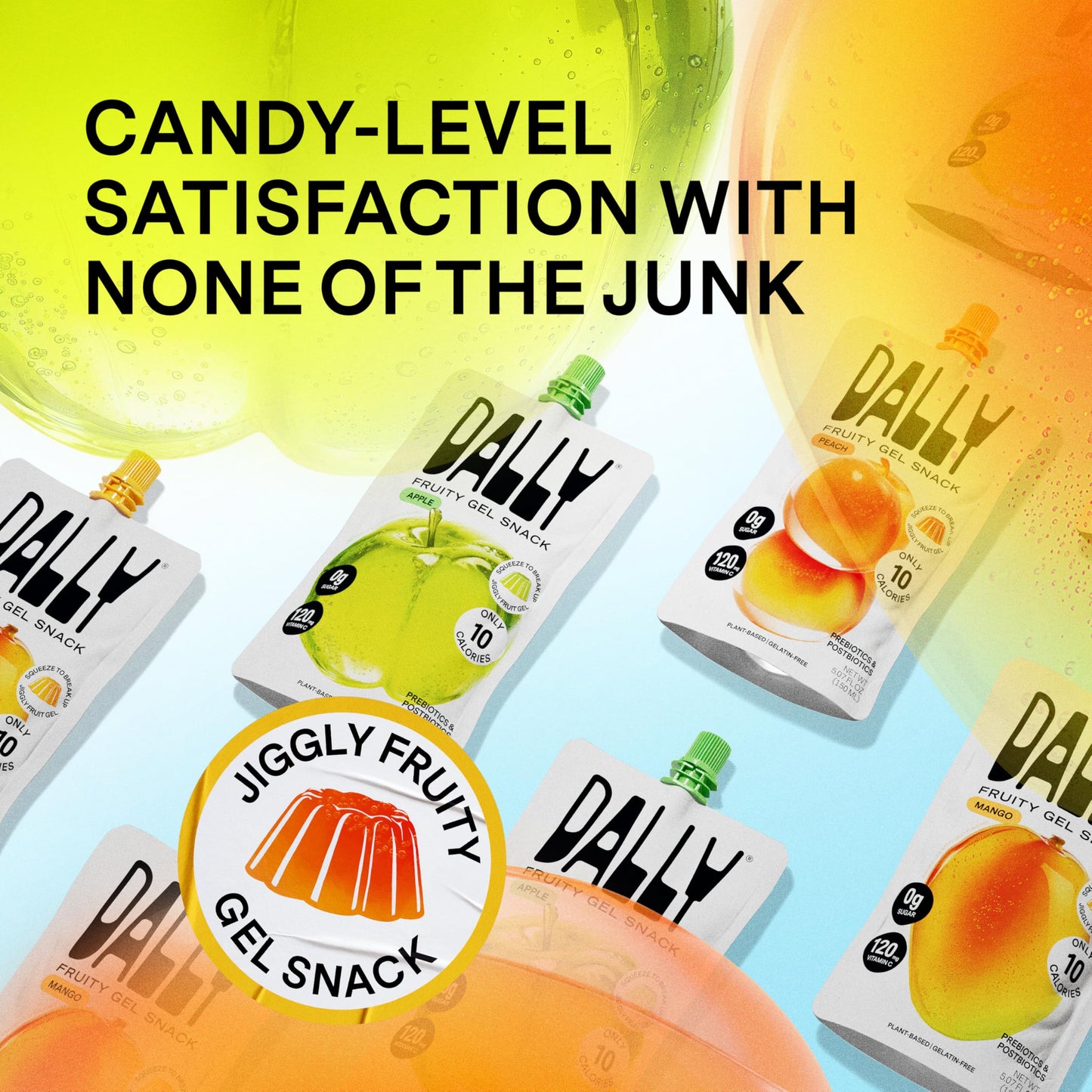 Dally Variety Pack [Mango, Peach & Apple] Drinkable Konjac Jelly 10 Pouches | 10-Calorie Keto, Gluten Free, Sugar Free Korean Fruit Snack | Prebiotics