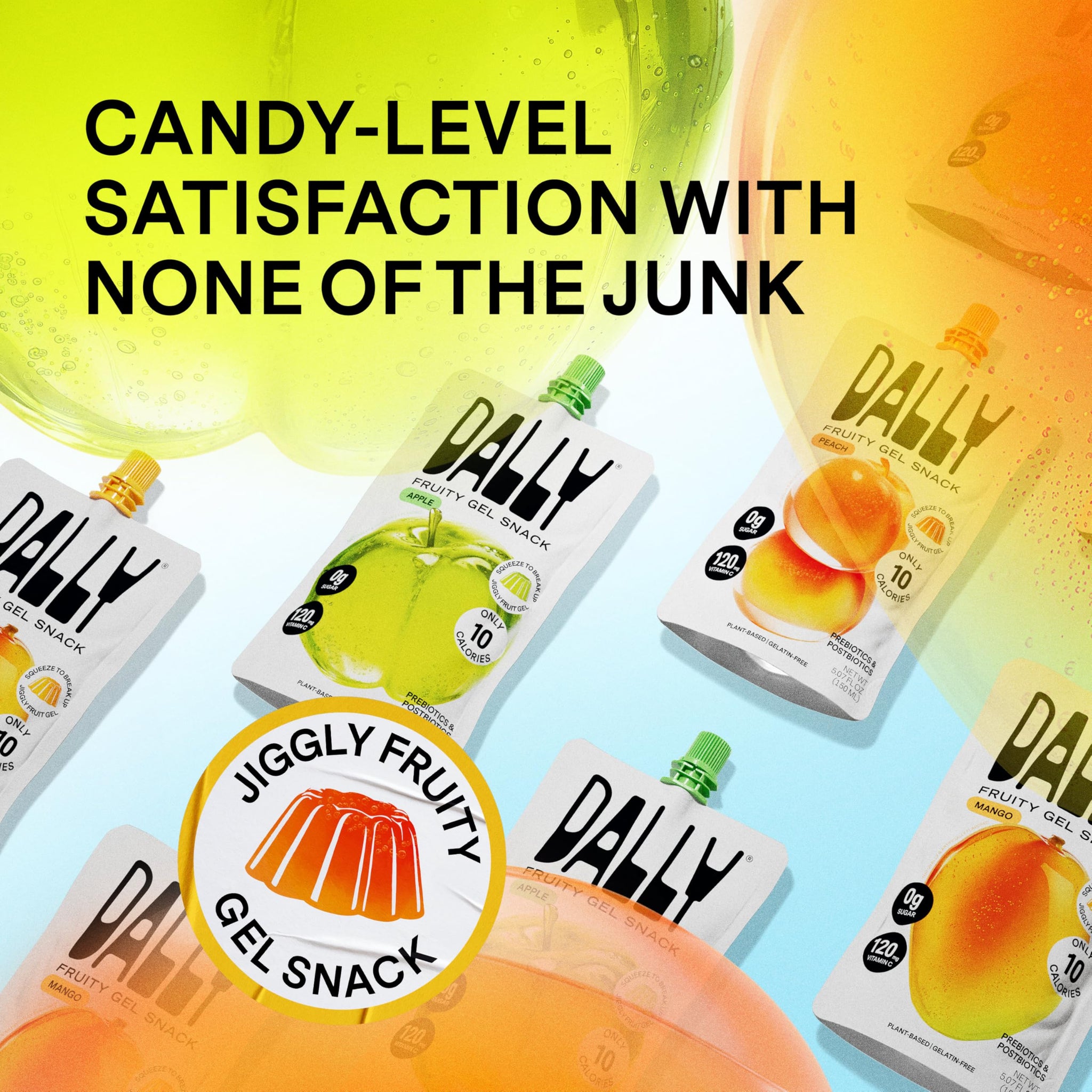 Dally Variety Pack [Mango, Peach & Apple] Drinkable Konjac Jelly 10 Pouches | 10-Calorie Keto, Gluten Free, Sugar Free Korean Fruit Snack | Prebiotics