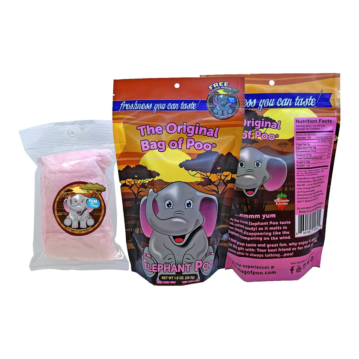 The Original Bag of Poo®, Novelty Poop Cotton Candy Gag Gift (Zoo Variety Pack) Assorted flavors. Free stickers inside.