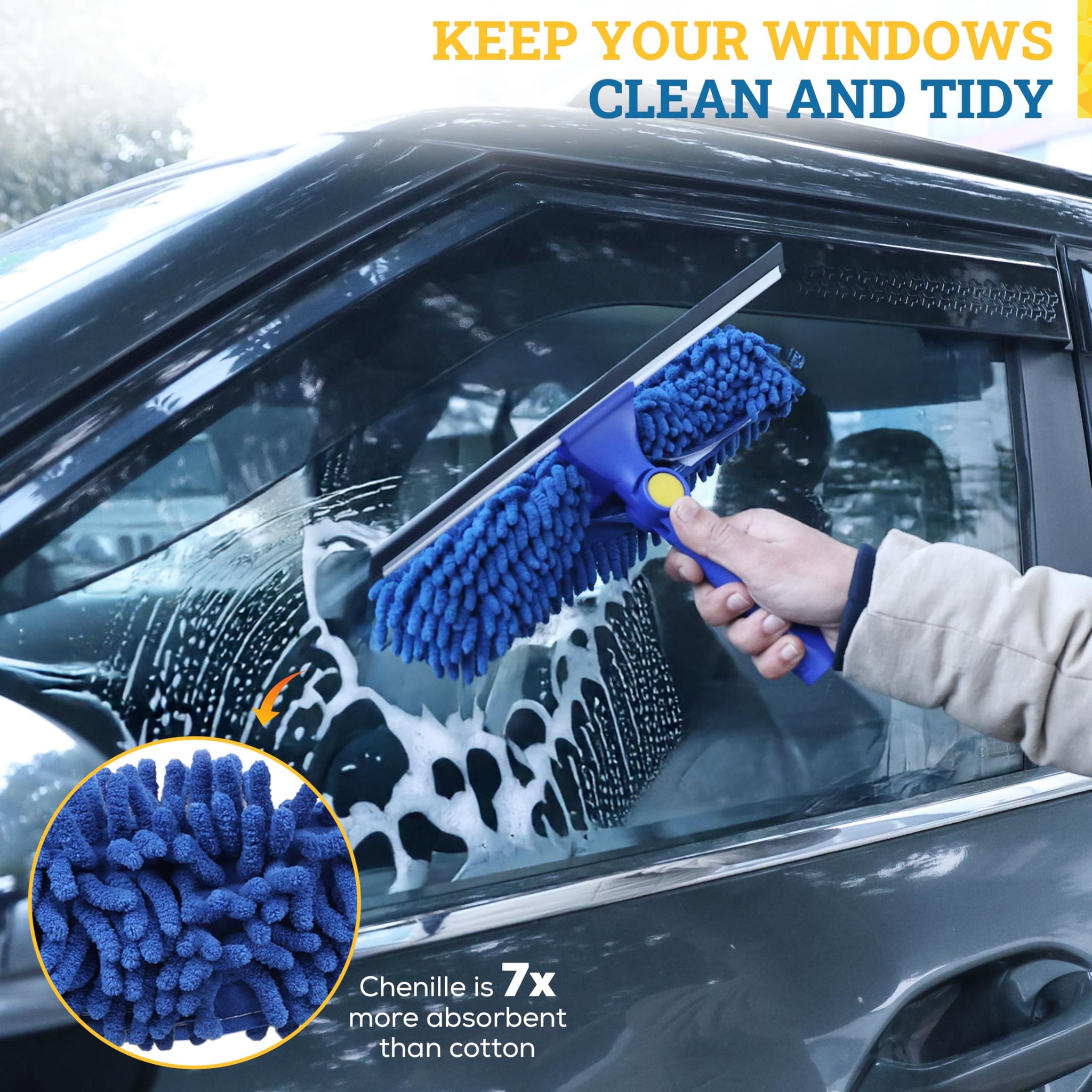 Kleen Handler Chenille Professional Window Cleaning Squeegee Sleeves (5 Pack) | Reusable & Washable Glass Cleaning Replacement Scrubber Refill Sleeves
