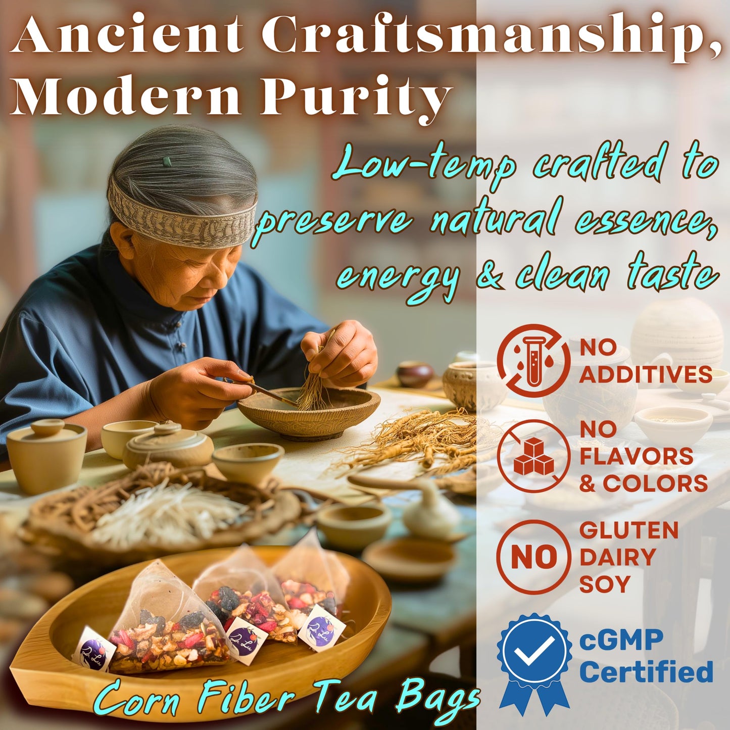 Dr. Lu’s Organic Ginseng Five Treasures Tea Kidney Tea | Ginseng Six Treasures tea for Kidney Cleanse Detox & Repair with Maca Root in Corn Fiber