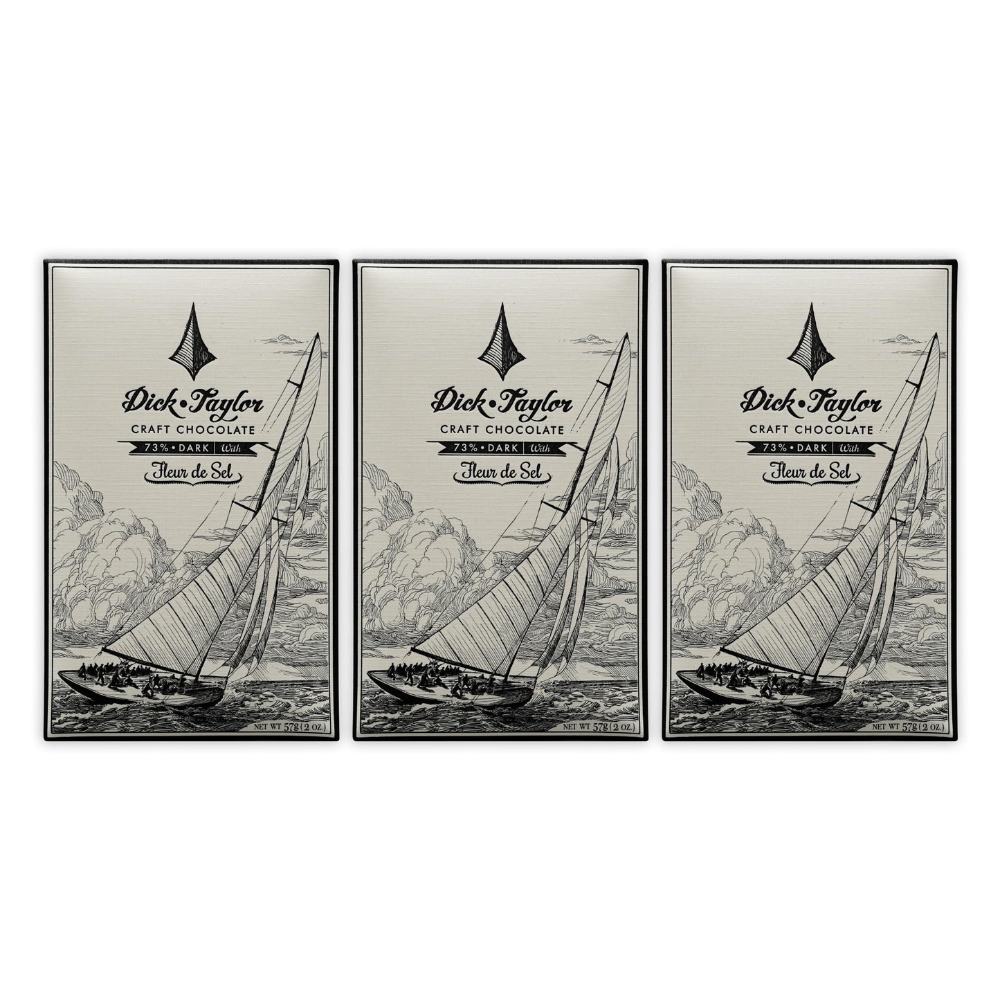 Dick Taylor Fleur De Sel 73% Dark Chocolate 3 Pack - California Chocolate - Premium, Organic, Craft, Artisanal, Direct Trade, Single Origin
