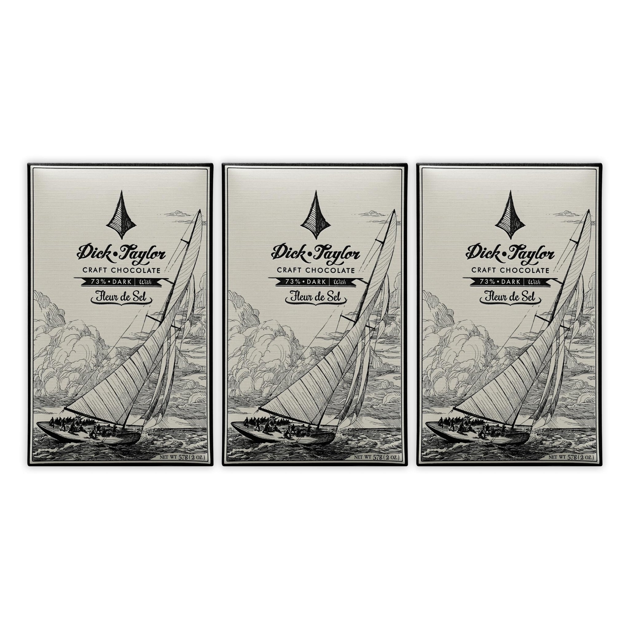 Dick Taylor Fleur De Sel 73% Dark Chocolate 3 Pack - California Chocolate - Premium, Organic, Craft, Artisanal, Direct Trade, Single Origin