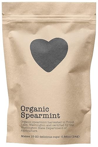 Organic Spearmint, 15-20 Servings, Eco-Conscious Zip Pouch, Caffeine Free, Pure Loose Leaf Tea Grown in America, 0.86 Ounce (Small)