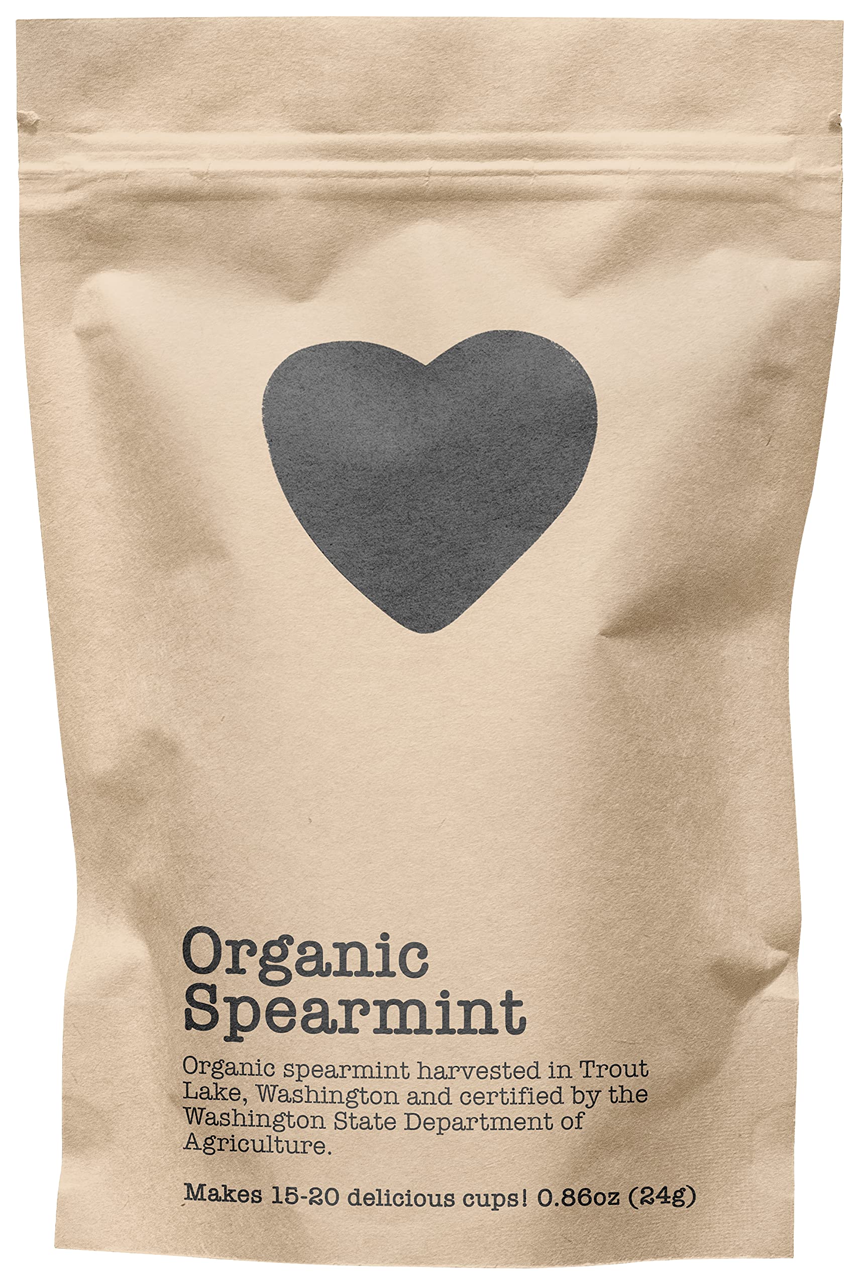 Organic Spearmint, 15-20 Servings, Eco-Conscious Zip Pouch, Caffeine Free, Pure Loose Leaf Tea Grown in America, 0.86 Ounce (Small)
