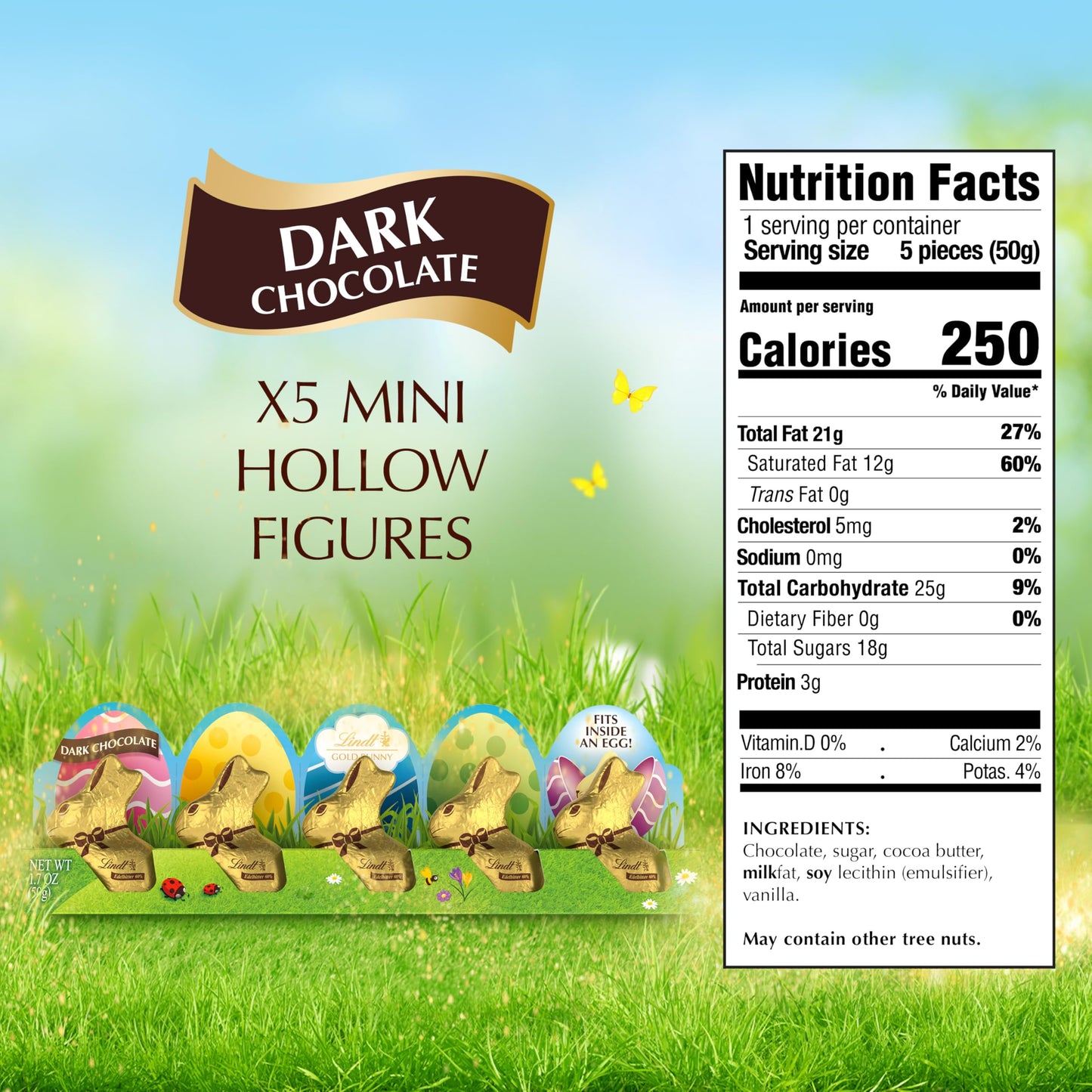 Lindt GOLD BUNNY Dark Chocolate, Hollow Mini Dark Chocolate Candy Bunny, 1.7 oz. Pack