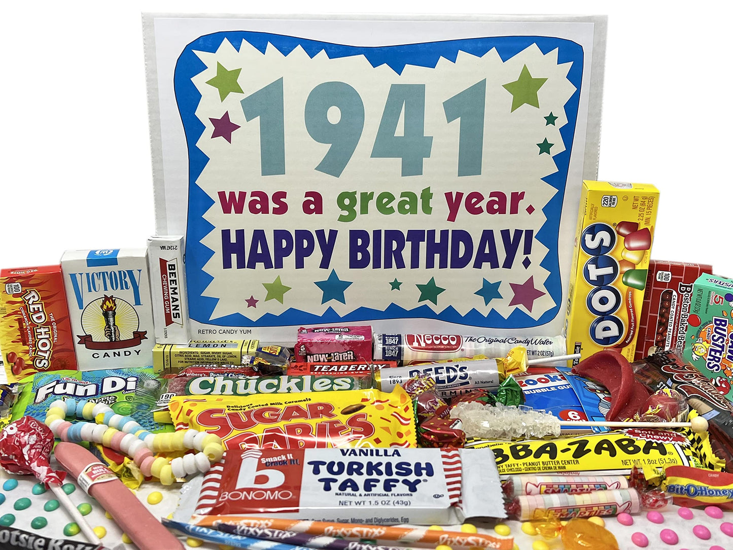 RETRO CANDY YUM ~ 1941 85th Birthday Gift Box of Nostalgic Retro Candy Mix from Childhood for 85 Year Old Man or Woman Born in 1941