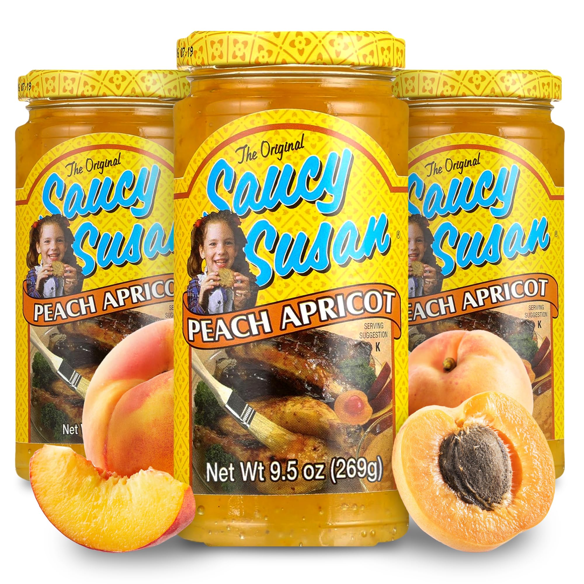 Saucy Susan Peach Apricot ORIGINAL Sauce - 3 Pack (3 × 9.5 oz Jars) - Sweet & tangy blend of apricots, peaches & spices; perfect for glazing, dipping