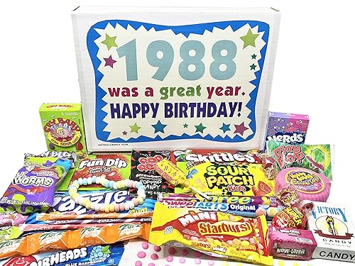 RETRO CANDY YUM ~ 1988 38th Birthday Gift Box of Nostalgic Candy from Childhood for 38 Year Old Man or Woman Born 1988
