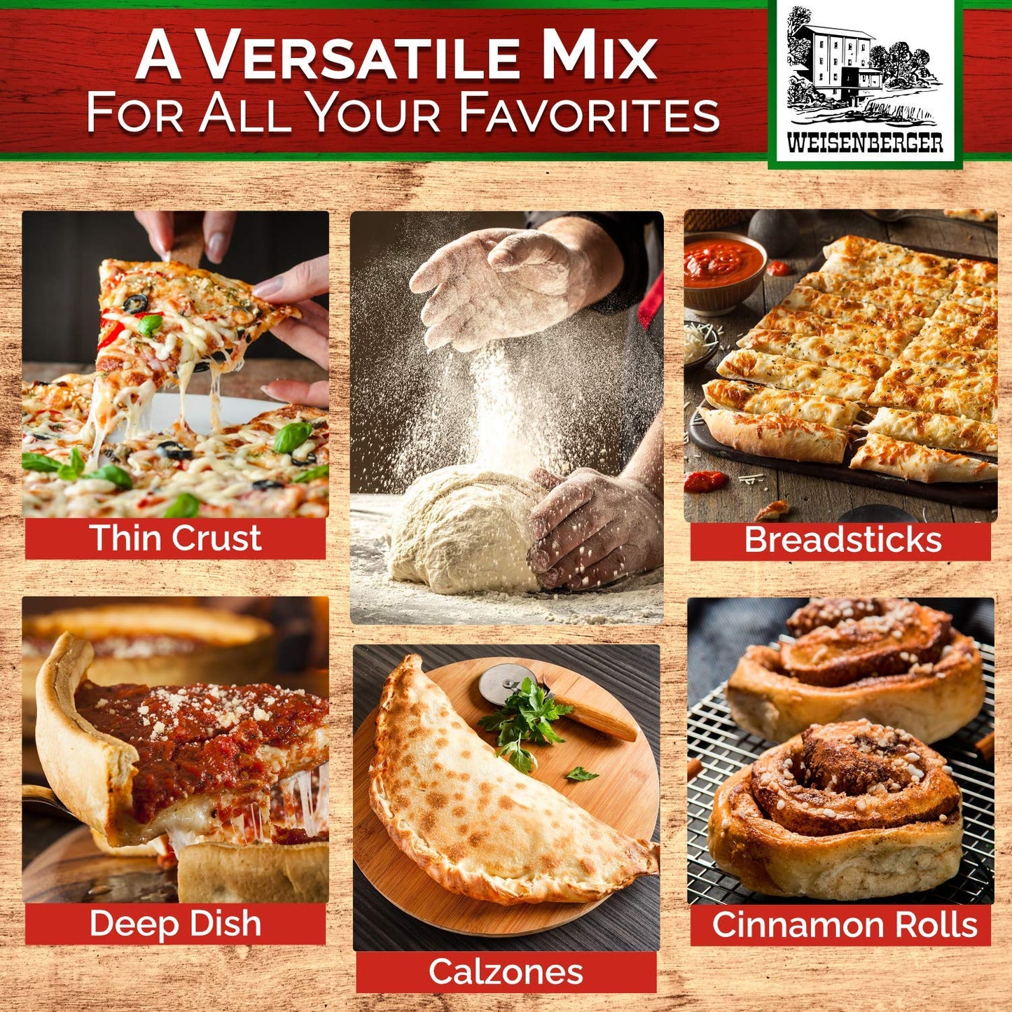 Weisenberger Pizza Crust Mix, 6.5 Ounce - Premade Pizza Dough Flour for Homemade Pizza, Breadsticks, Flatbread, or Calzones - 3 pack