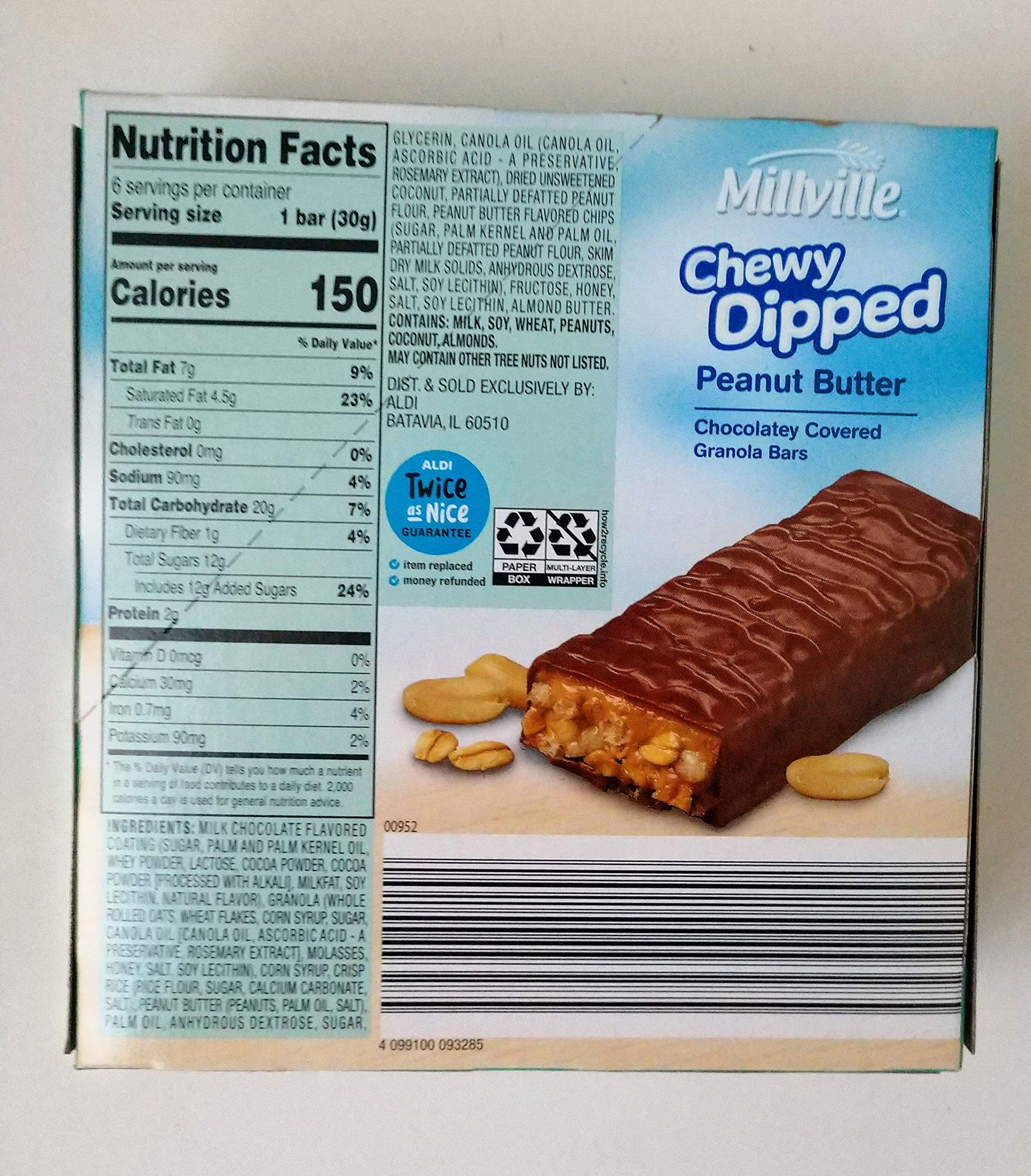 Millville Chewy Dipped Chocolate Cover Granola Bar (Peanut Butter)