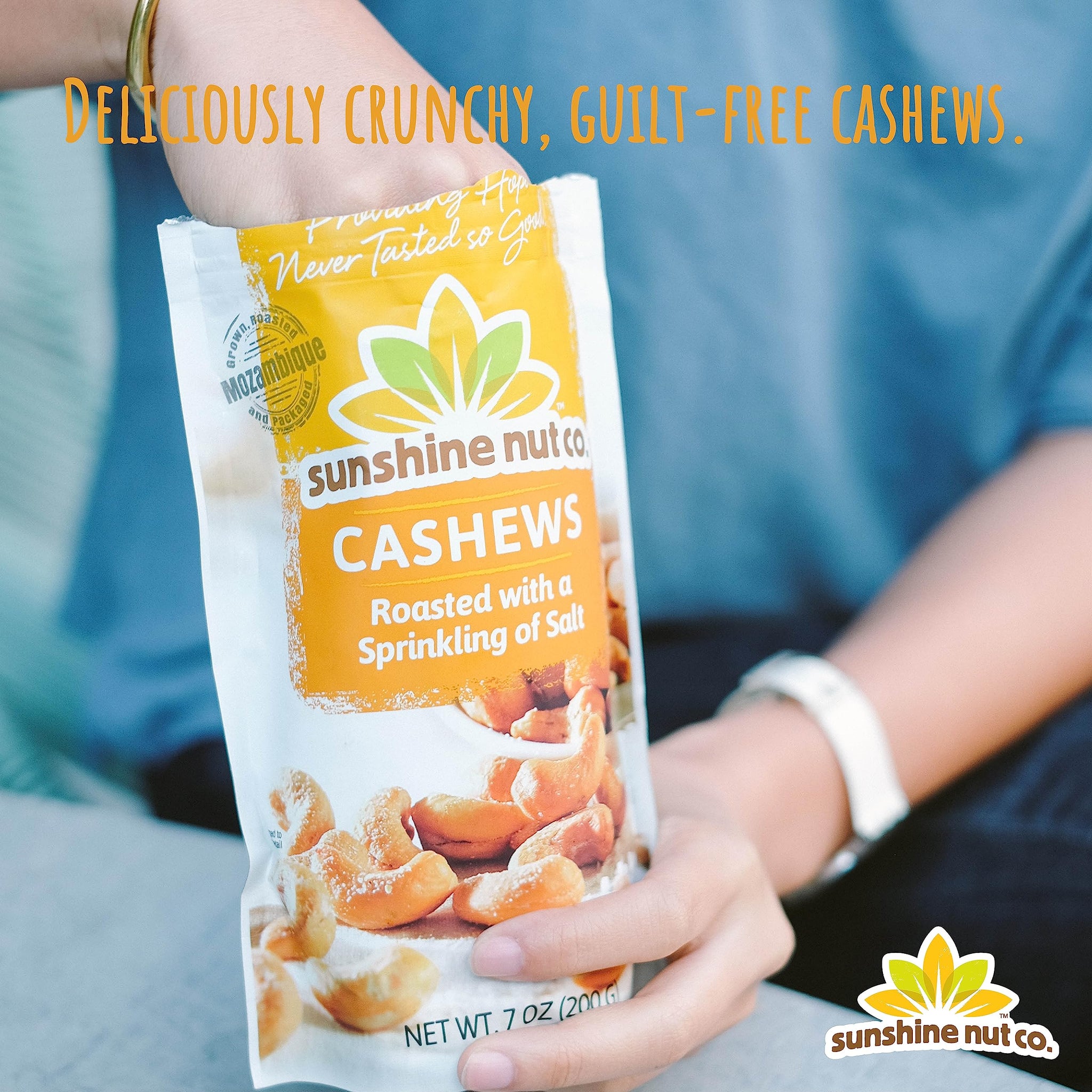 Sunshine Nut Company Whole Roasted Lightly Salted Cashews, Sprinkling of Salt Flavor, Single 7 oz. Bag, Gluten Free, Peanut Free and Vegan Individual