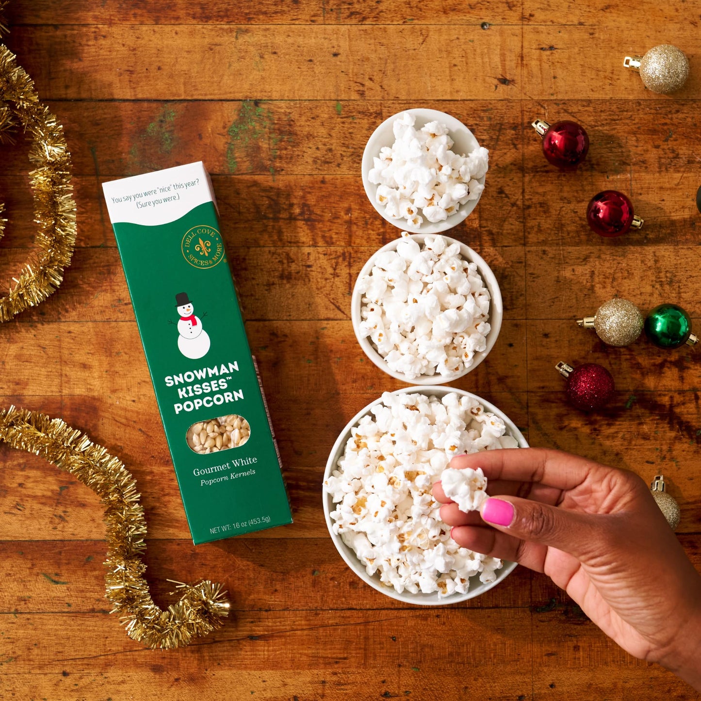 Dell Cove Spices Christmas Popcorn Trio Gift Box | Set of 3 Gourmet X-Mas Kernels | Stocking Stuffer and Unique Holiday Gifts