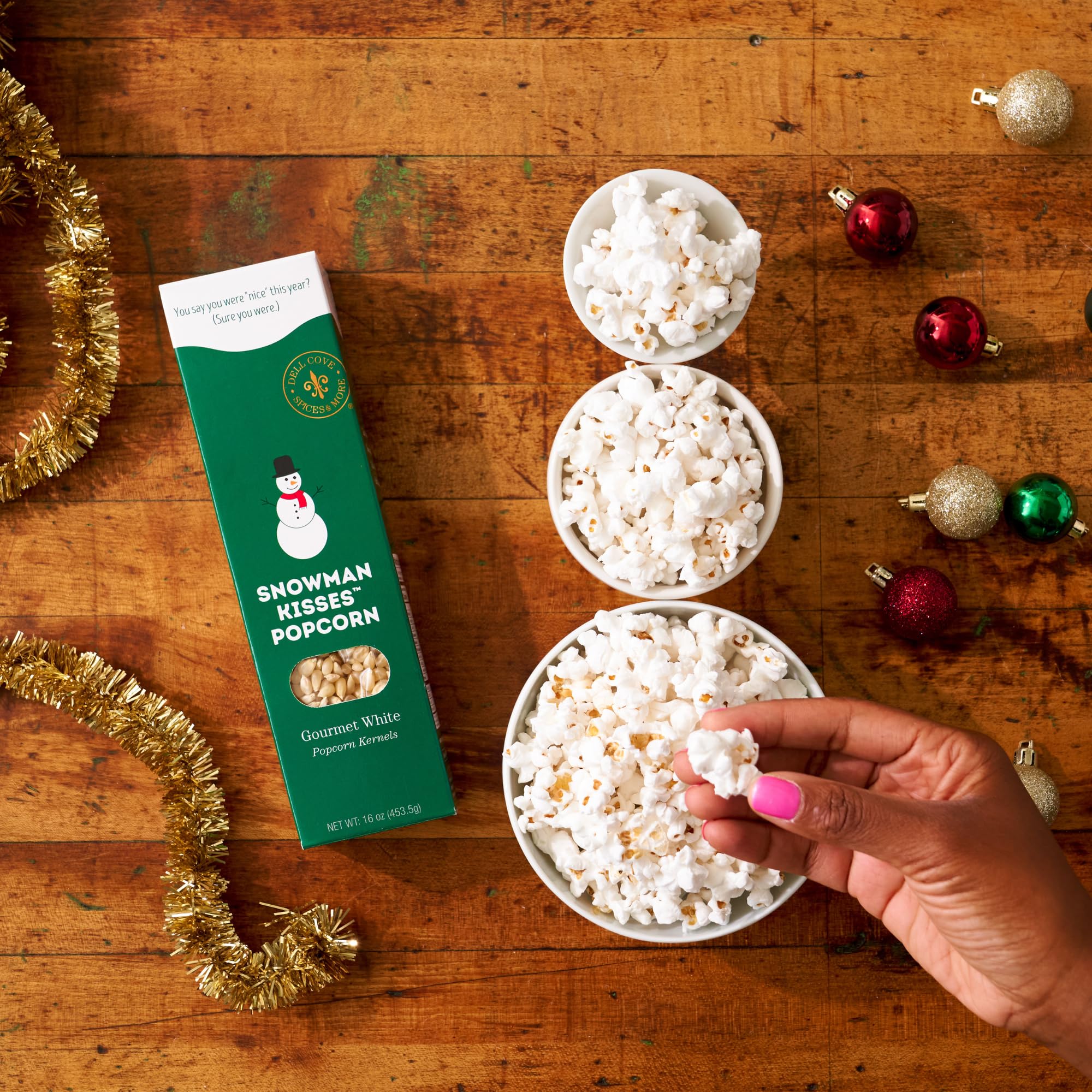 Dell Cove Spices Christmas Popcorn Trio Gift Box | Set of 3 Gourmet X-Mas Kernels | Stocking Stuffer and Unique Holiday Gifts