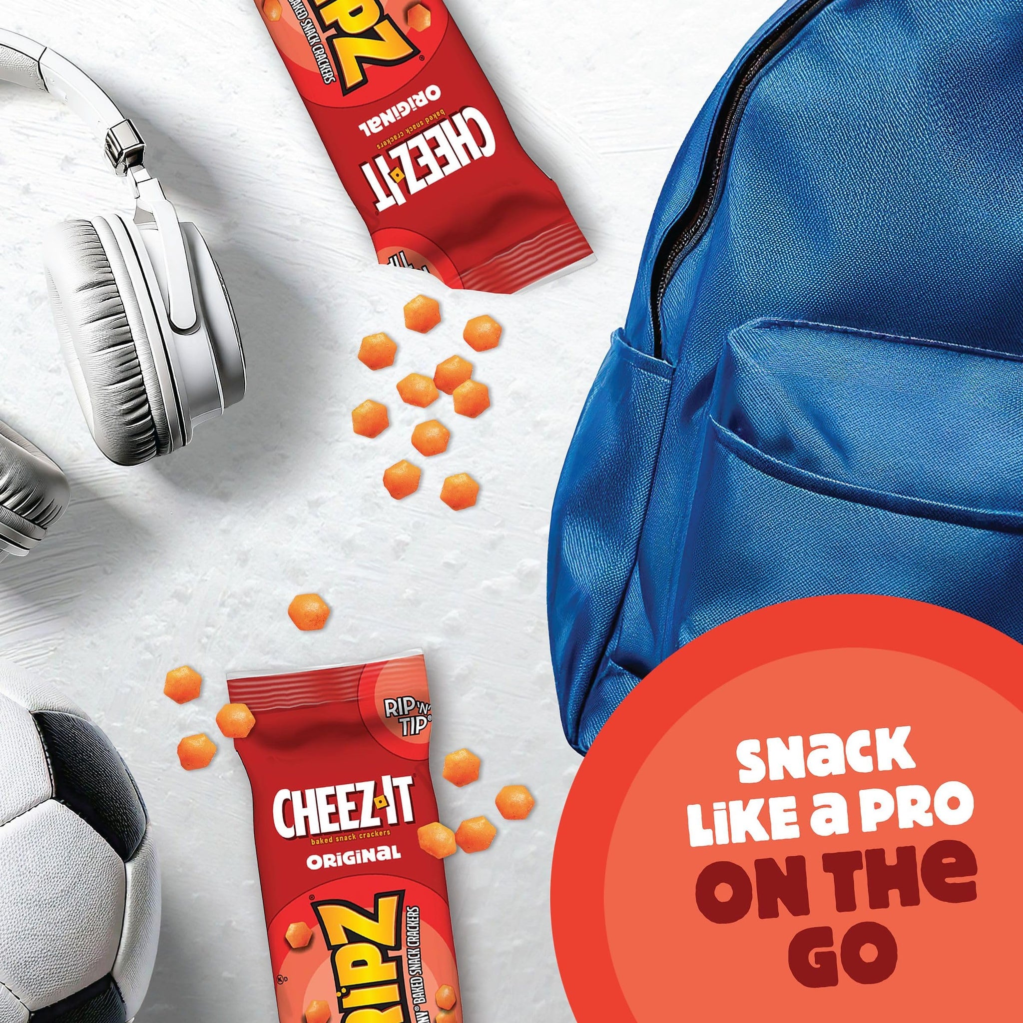 Gripz Mini Cheese Crackers, Kids Snacks, Baked Snack Crackers, Cheez-It Original, 10.8oz Box (12 Pouches)