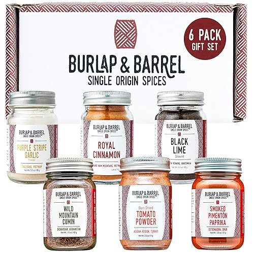 Burlap & Barrel 6-Pack Spice Gift Set - 6 Full-Size Jars of Favorite Spices for the Curious Cook - Includes Cinnamon, Garlic & More Seasonings - As