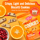 Cooper Street Twice Baked Orange Cranberry Biscotti Cookies - Light and Crispy Coffee Cookie Bites - Traditional Low Calorie Italian Snacks for Adults