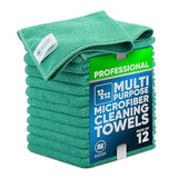 MW PRO Microfiber Cleaning Cloths (12 Pack, 12"x12", Green) - Commercial Grade Housekeeping Towels & Janitorial Rags - Lint Free & Streak Free
