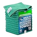 MW PRO Microfiber Cleaning Cloths (12 Pack, 12"x12", Green) - Commercial Grade Housekeeping Towels & Janitorial Rags - Lint Free & Streak Free