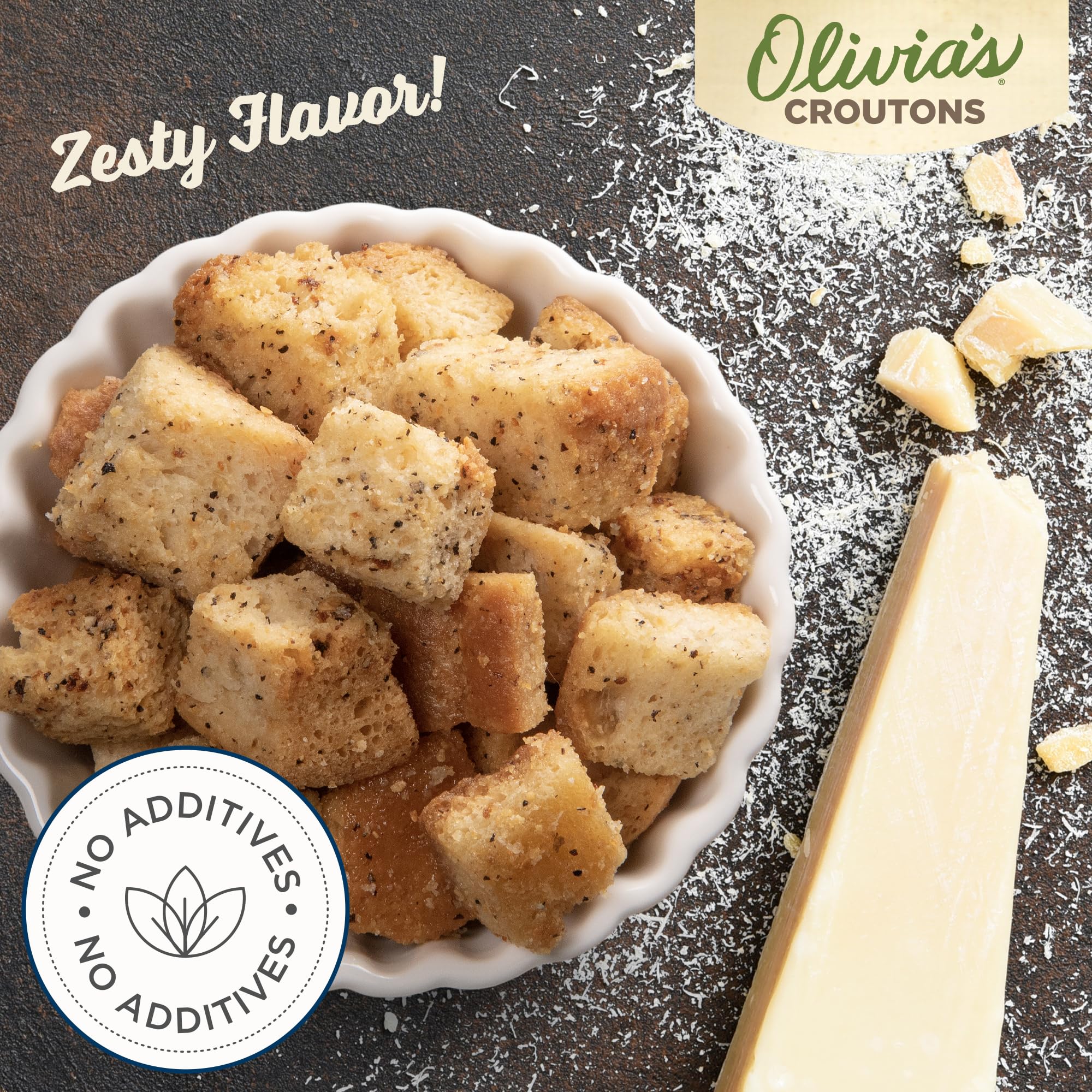 Olivia's Croutons Parmesan Pepper Croutons for Caesar Salad & Soup Topping - Real Parmesan Cheese, Garlic & Virgin Olive Oil - 5 Ounce (Pack of 2)