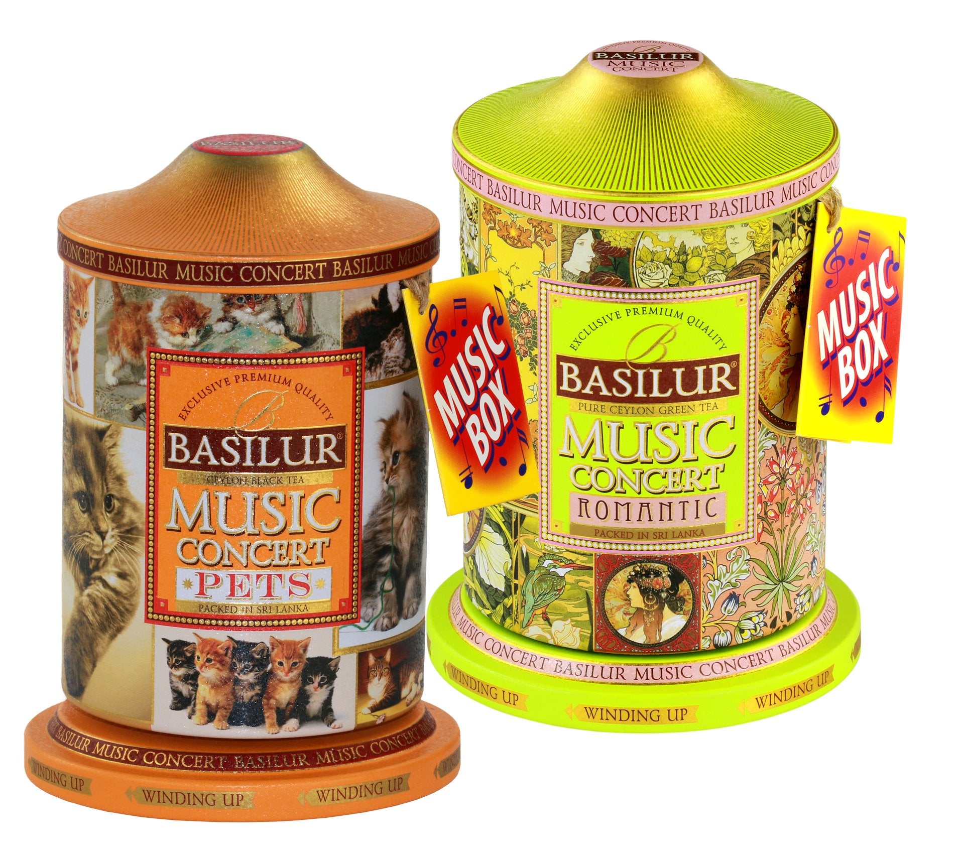 Basilur | Romantic & Pets Music Tins | Music Concert Collection | Pure Ceylon Black &Teas | Metal Caddy | 20 Pyramid Tea Bags Each | Gift of Tea |