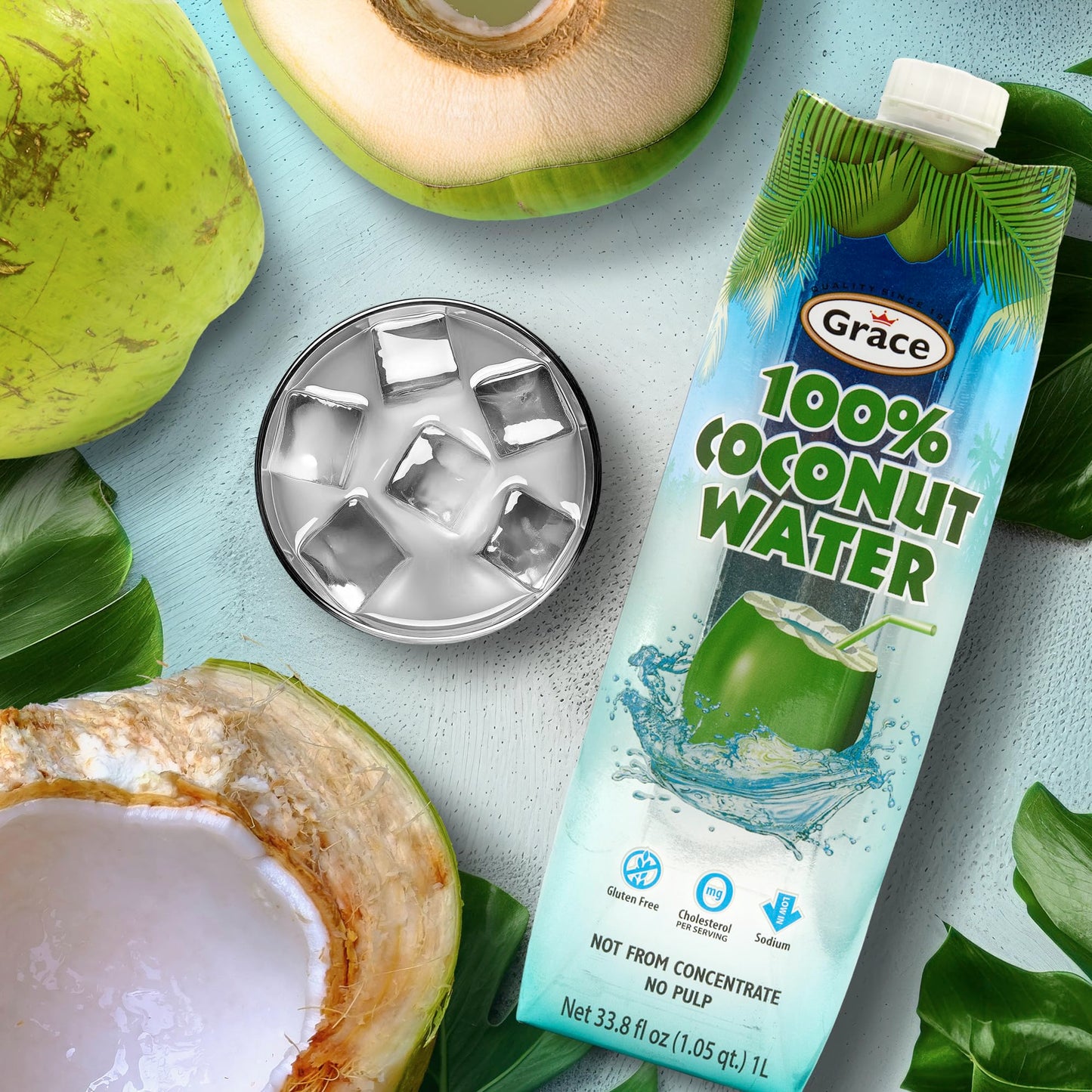 Grace 100% Pure Coconut Water - 1 Liter - 3 Pack - Fresh Coconut Water